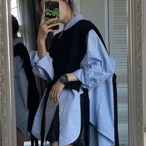 Brand New two piece button down sylish Black and Blue Women's Top